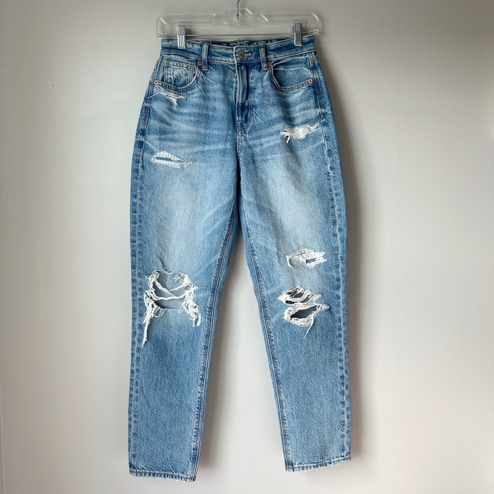 American Eagle Distressed Mom Jeans With Patches